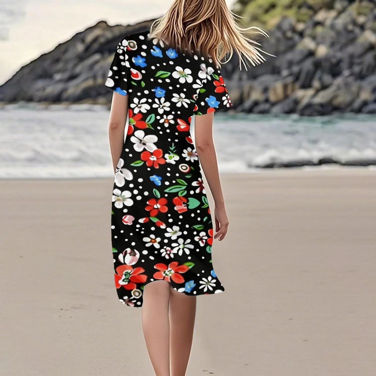 2025 Summer Dresses for Womencasualflowyelegant Wedding Dress Ruffle Short Sleeve Floral Dresses Midi Chiffon Dress