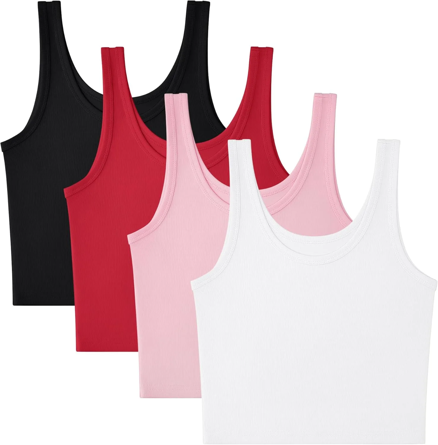 4 Pieces Women's Scoop Neck Tank Tops Cotton Sleeveless Workout Shirts Sports Yoga Crop Top for Women