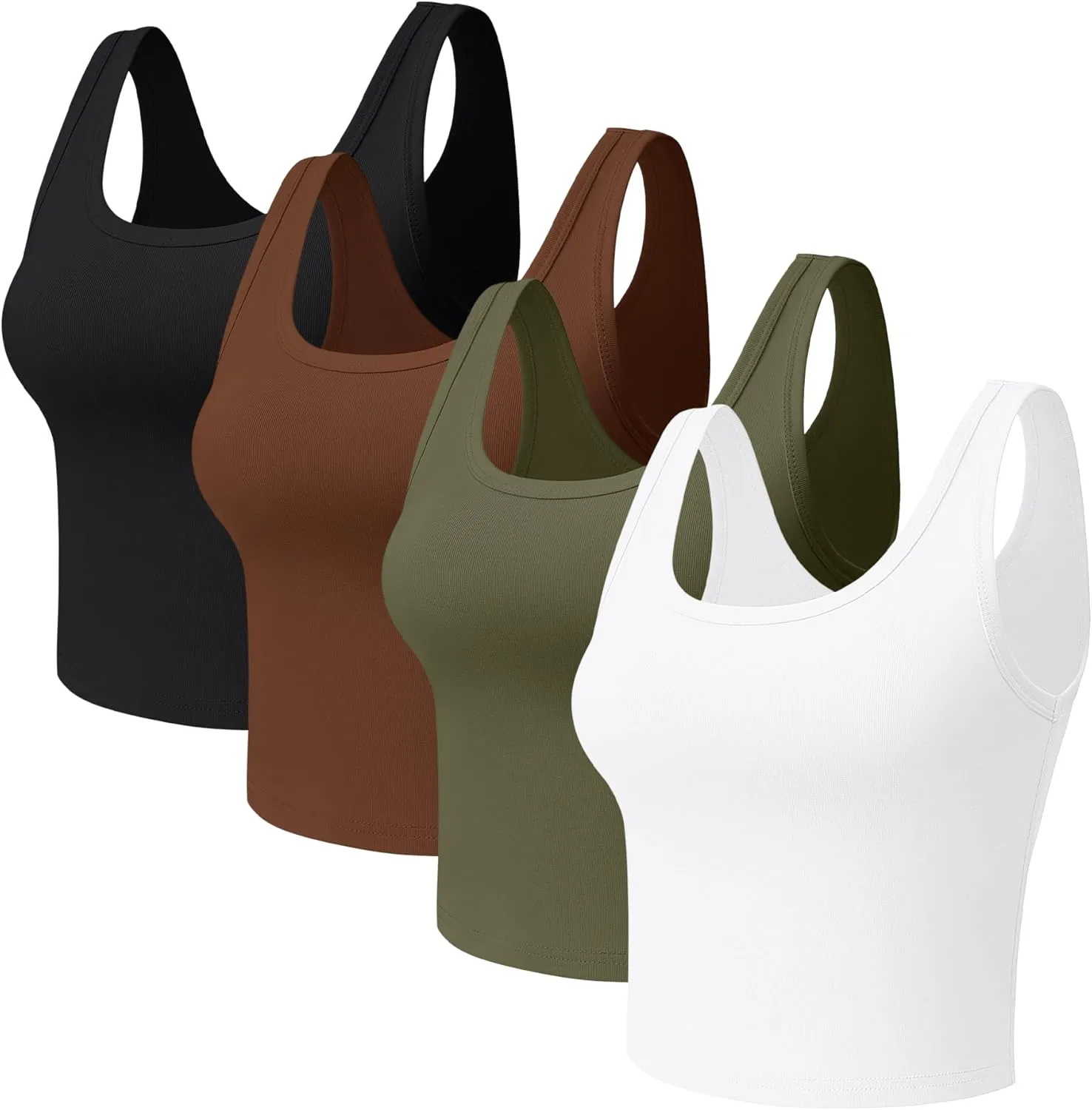 4 Pieces Women's Scoop Neck Tank Tops Cotton Sleeveless Workout Shirts Sports Yoga Crop Top for Women