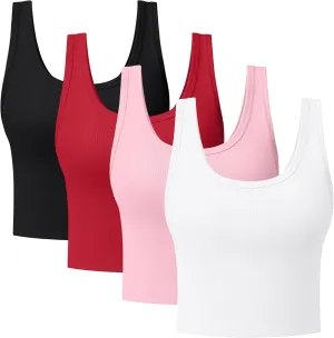 4 Pieces Women's Scoop Neck Tank Tops Cotton Sleeveless Workout Shirts Sports Yoga Crop Top for Women