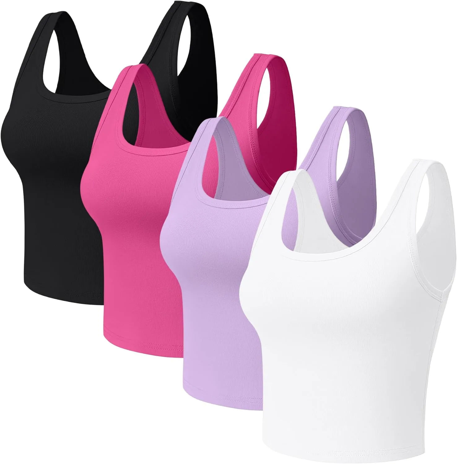 4 Pieces Women's Scoop Neck Tank Tops Cotton Sleeveless Workout Shirts Sports Yoga Crop Top for Women