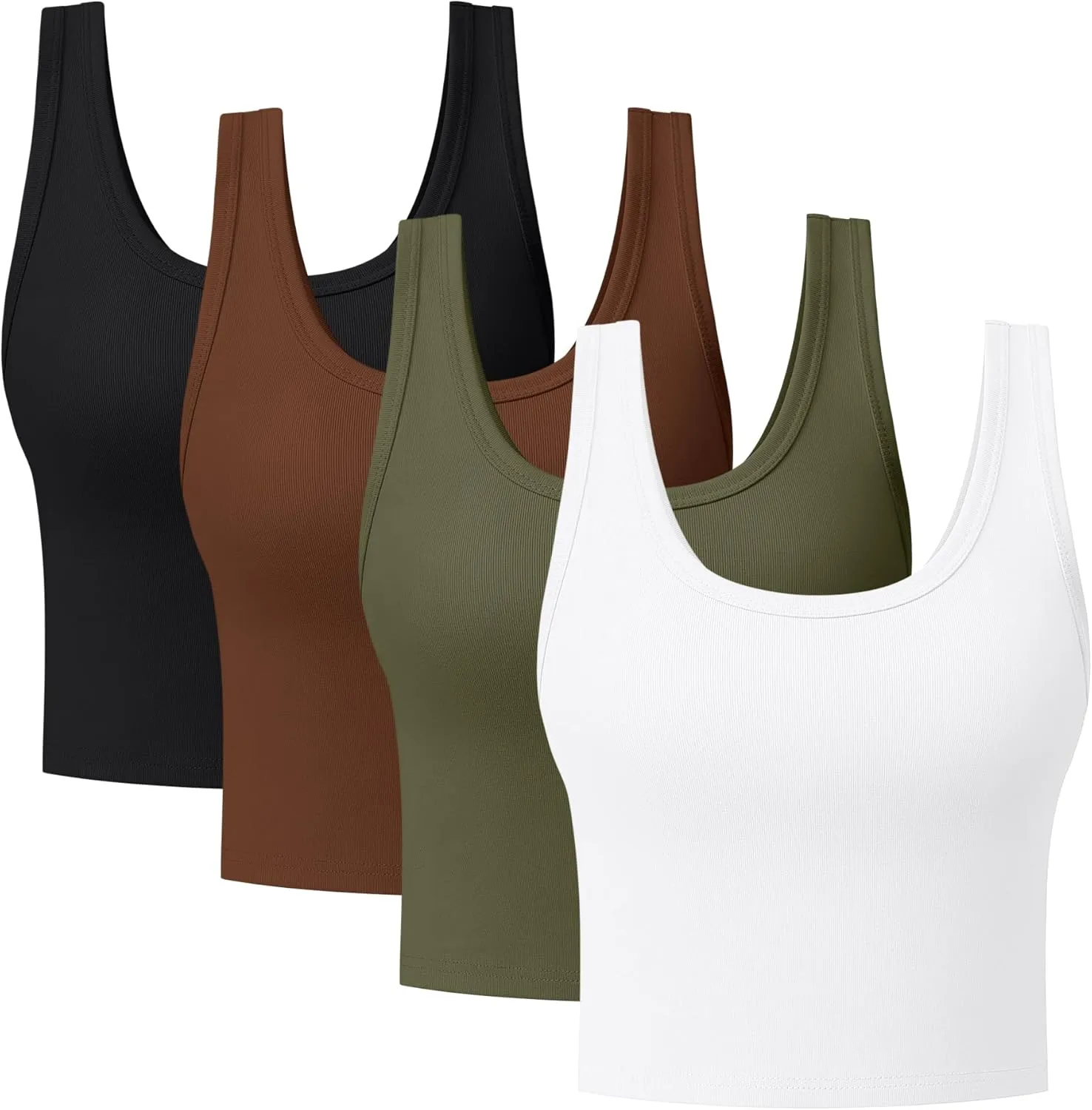 4 Pieces Women's Scoop Neck Tank Tops Cotton Sleeveless Workout Shirts Sports Yoga Crop Top for Women