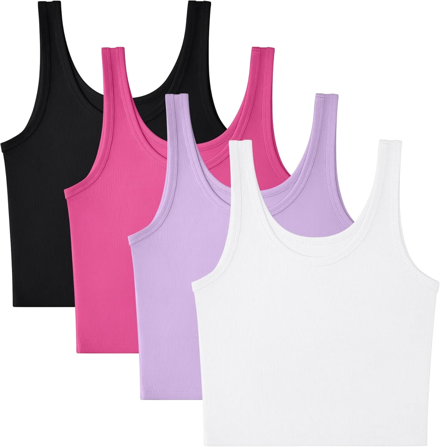 4 Pieces Women's Scoop Neck Tank Tops Cotton Sleeveless Workout Shirts Sports Yoga Crop Top for Women