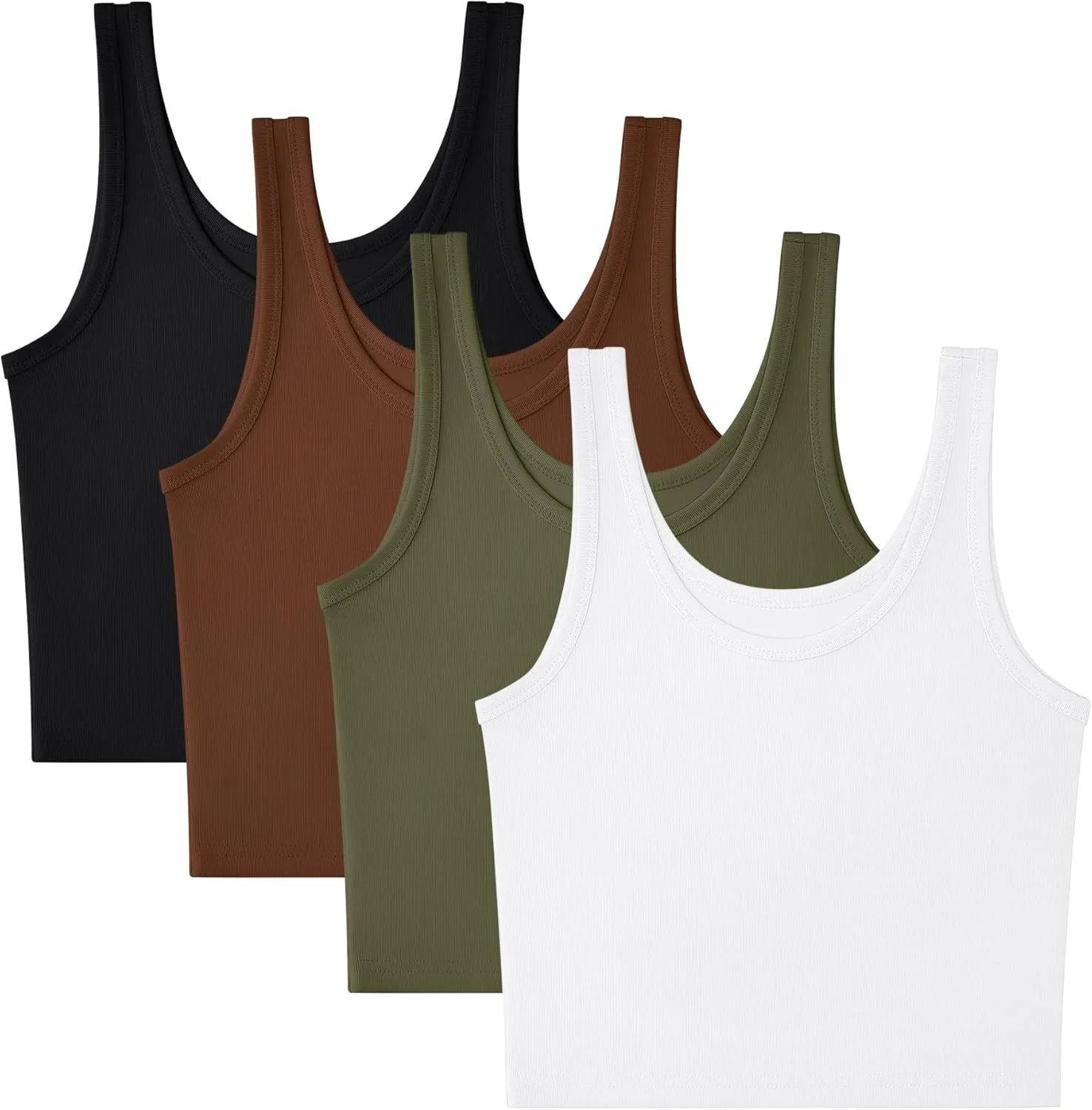 4 Pieces Women's Scoop Neck Tank Tops Cotton Sleeveless Workout Shirts Sports Yoga Crop Top for Women