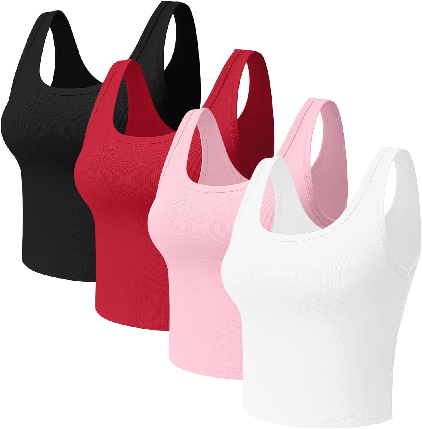 4 Pieces Women's Scoop Neck Tank Tops Cotton Sleeveless Workout Shirts Sports Yoga Crop Top for Women