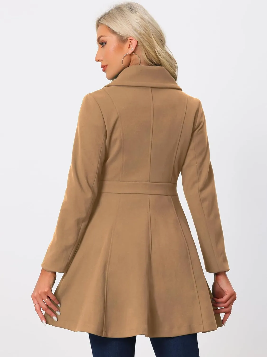 Allegra K Winter Long Coat for Women's Lapel Collar Double Breast Coats