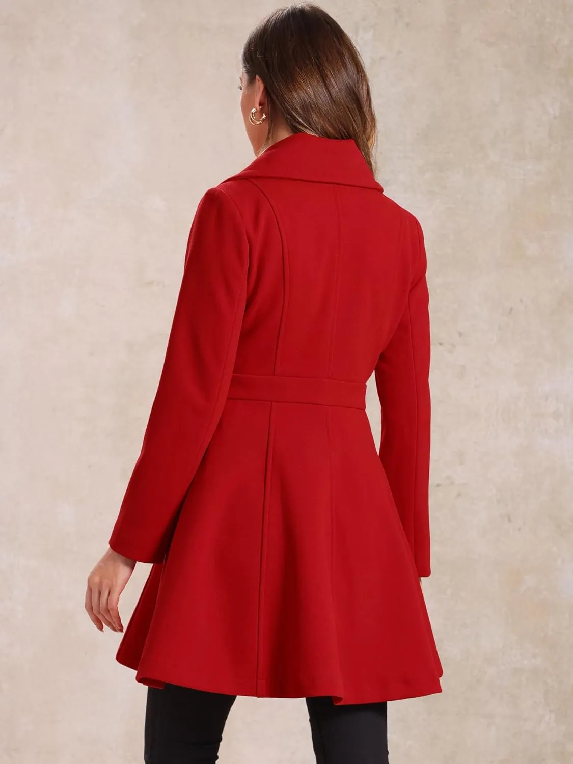 Allegra K Winter Long Coat for Women's Lapel Collar Double Breast Coats