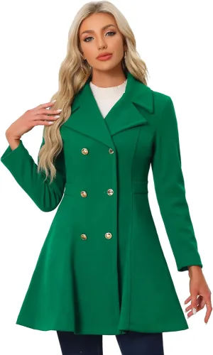 Allegra K Winter Long Coat for Women's Lapel Collar Double Breast Coats