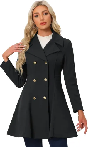 Allegra K Winter Long Coat for Women's Lapel Collar Double Breast Coats