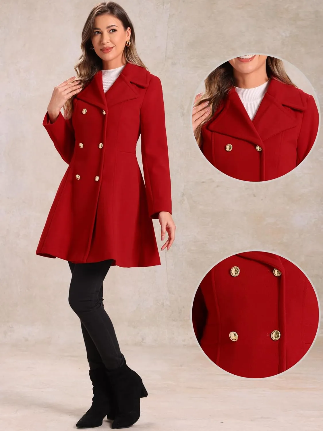 Allegra K Winter Long Coat for Women's Lapel Collar Double Breast Coats