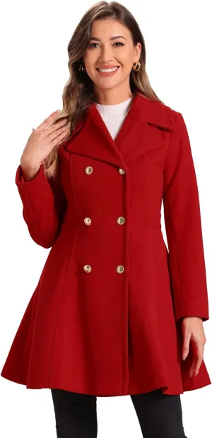 Allegra K Winter Long Coat for Women's Lapel Collar Double Breast Coats