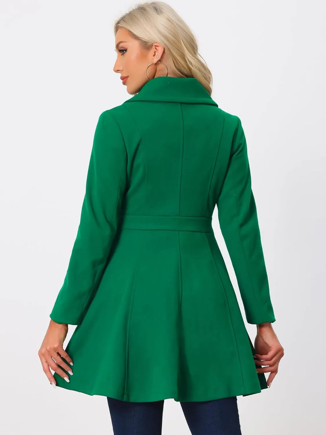 Allegra K Winter Long Coat for Women's Lapel Collar Double Breast Coats