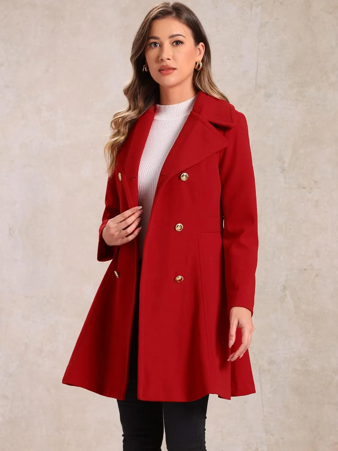 Allegra K Winter Long Coat for Women's Lapel Collar Double Breast Coats