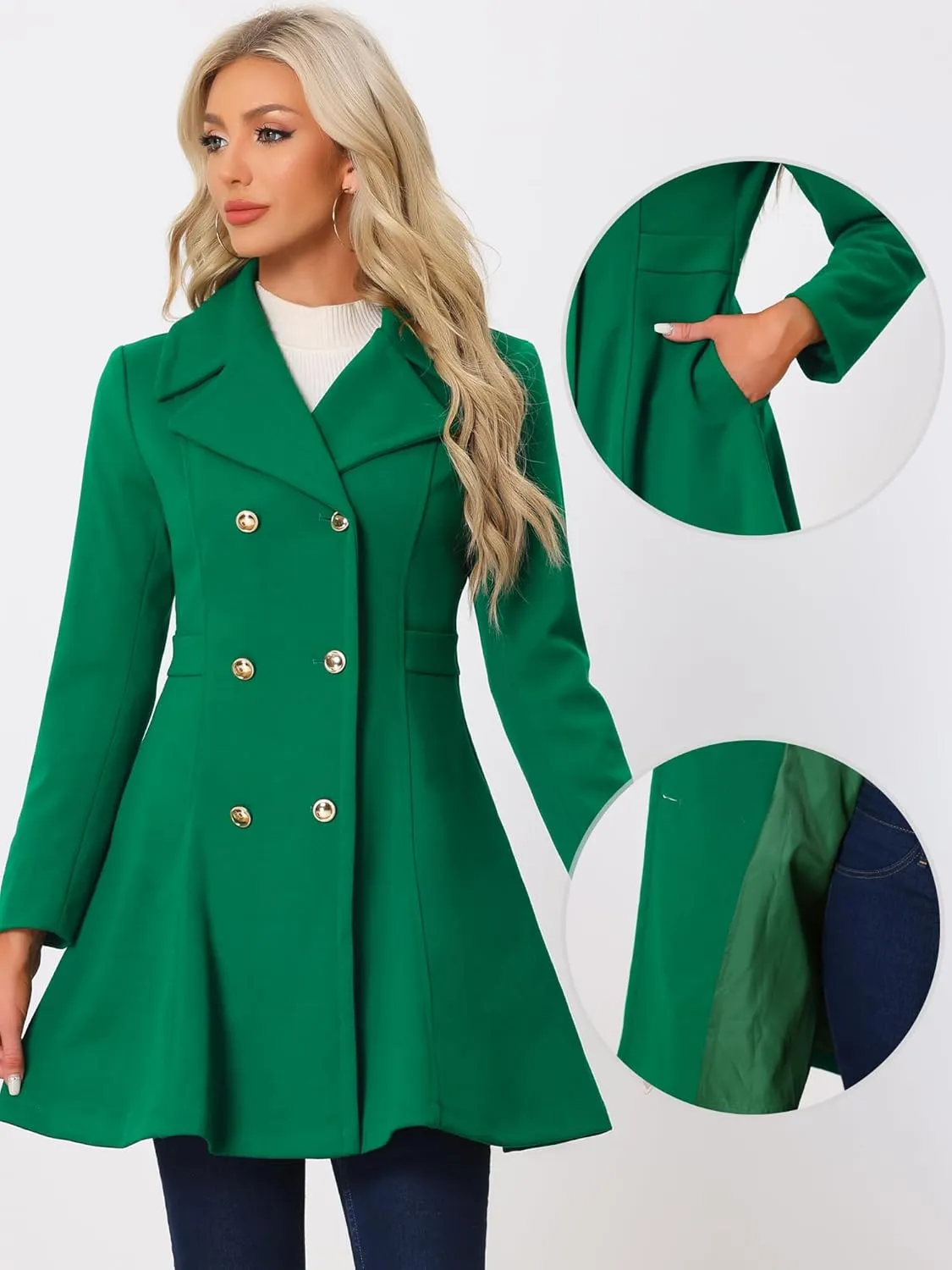 Allegra K Winter Long Coat for Women's Lapel Collar Double Breast Coats