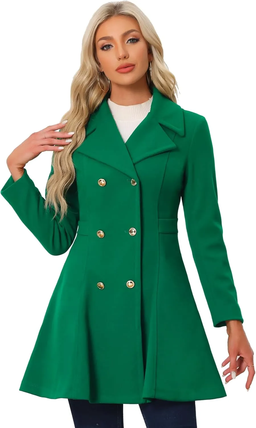 Allegra K Winter Long Coat for Women's Lapel Collar Double Breast Coats