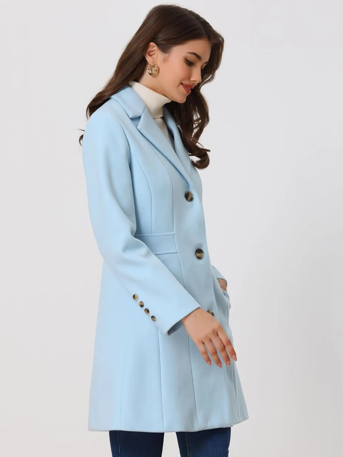 Allegra K Women's Trench Coats Single Breasted Long Outerwear Winter Coat