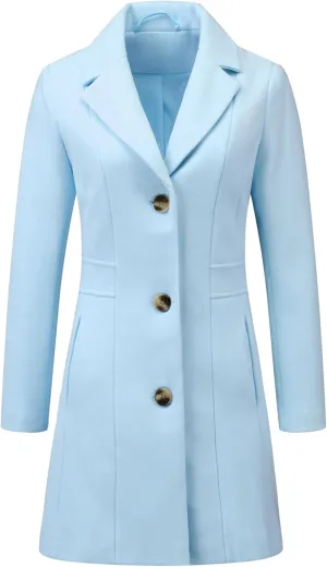Allegra K Women's Trench Coats Single Breasted Long Outerwear Winter Coat