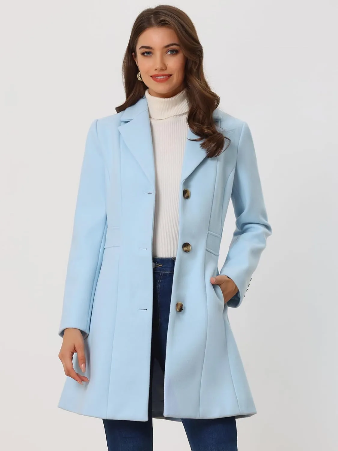 Allegra K Women's Trench Coats Single Breasted Long Outerwear Winter Coat
