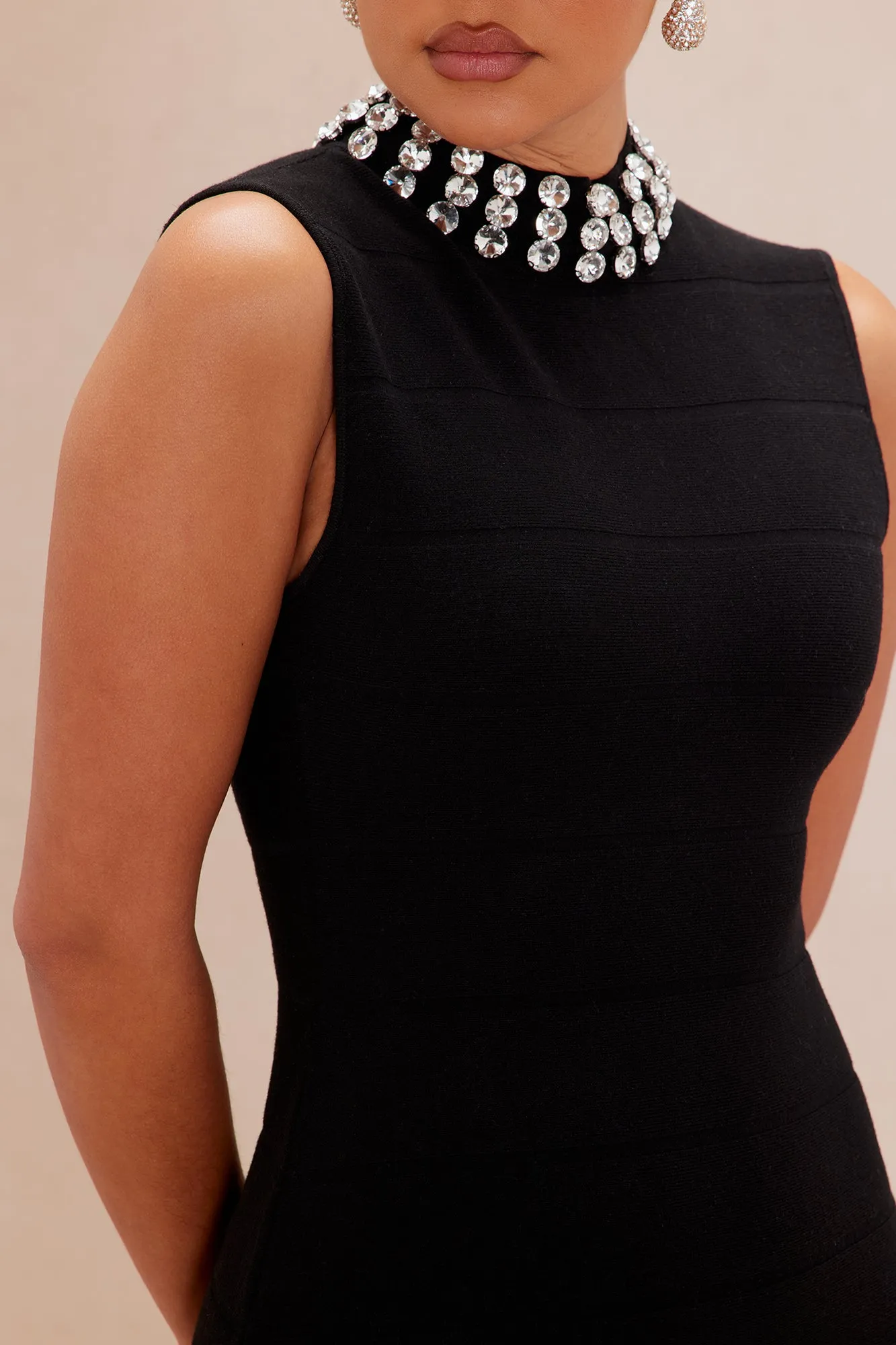 Amelia Embellished Sweater Maxi Dress - Black
