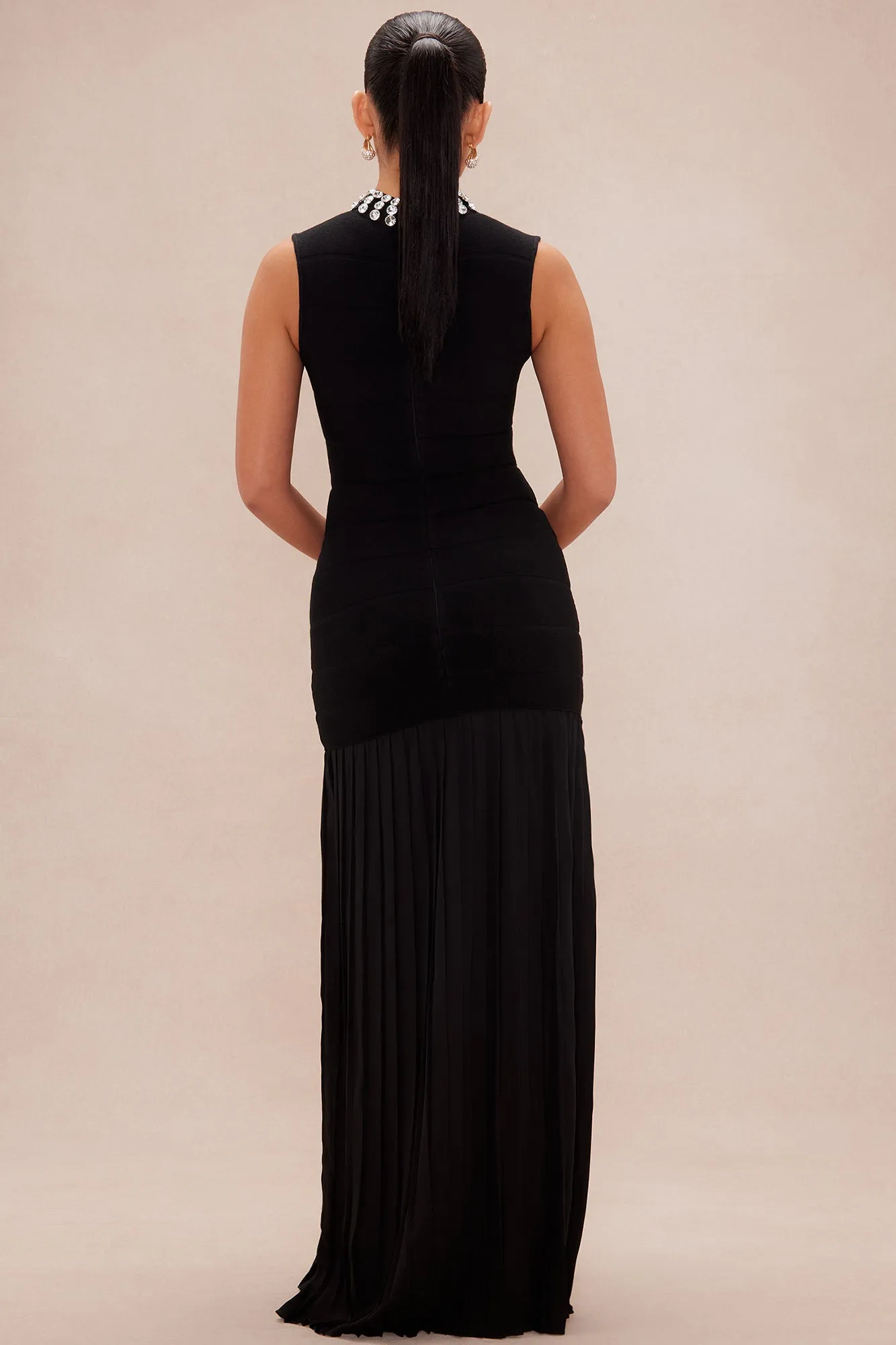 Amelia Embellished Sweater Maxi Dress - Black