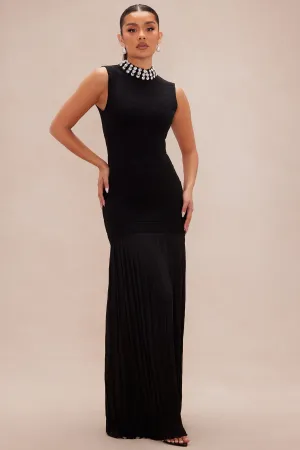 Amelia Embellished Sweater Maxi Dress - Black