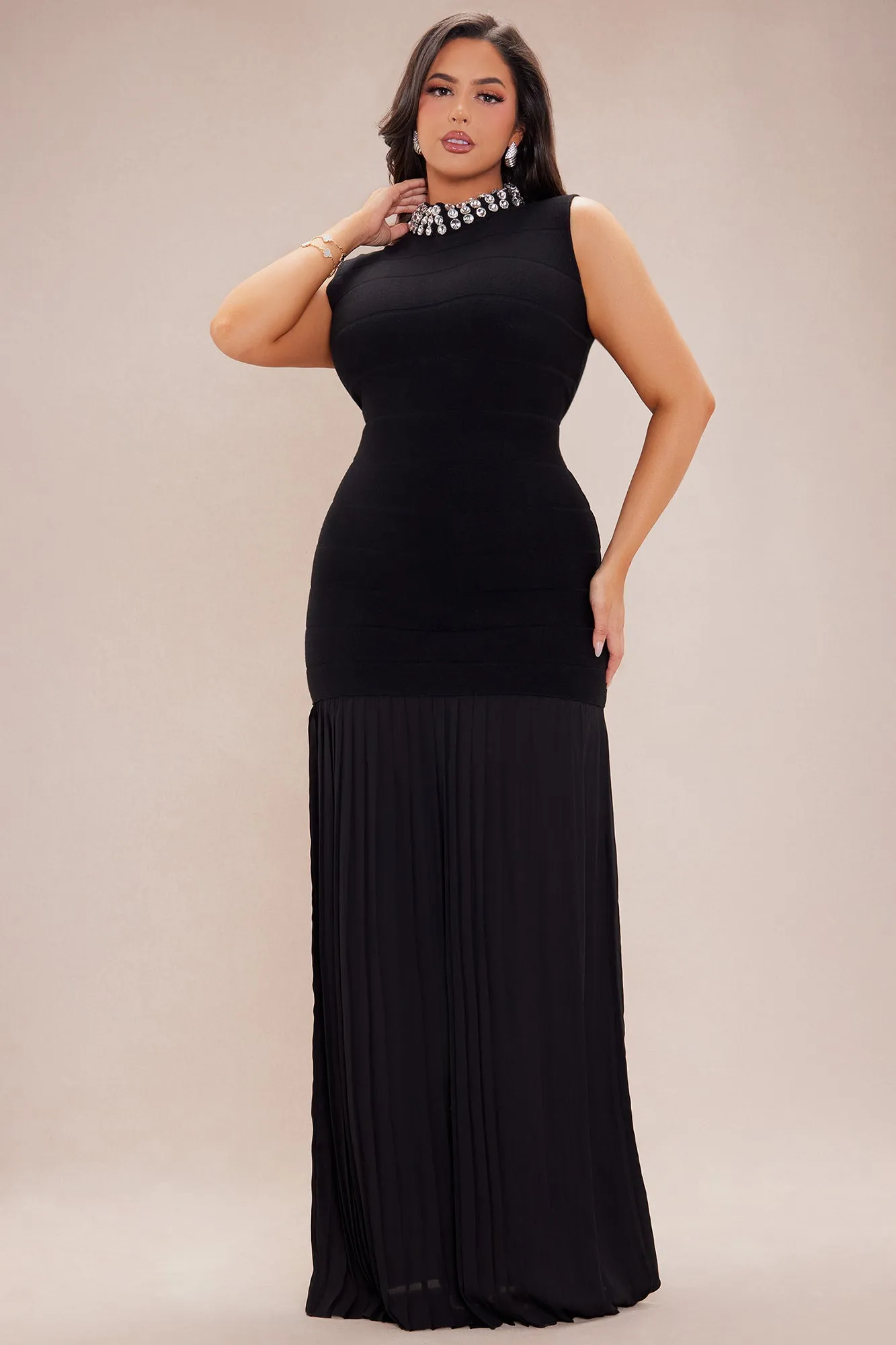 Amelia Embellished Sweater Maxi Dress - Black