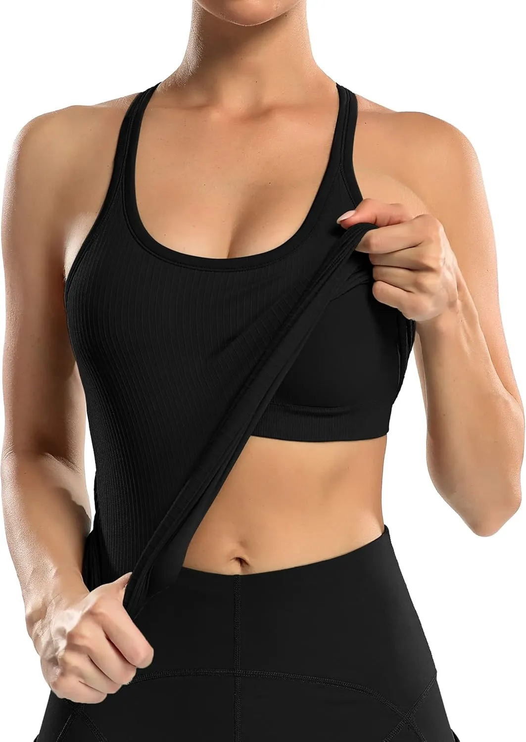 ATTRACO Ribbed Workout Tank Tops for Women with Built in Bra Tight Racerback Scoop Neck Athletic Top