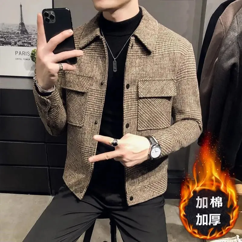 Autumn Winter KPOP Fashion Style Harajuku Slim Fit Windbreak Loose Casual Outerwear Korean Style Lattice Plush Button Jacket