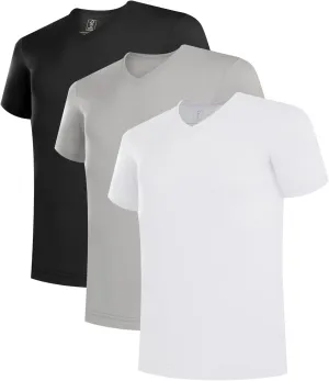 BAMBOO COOL Mens Undershirts Slim Fit V-Neck/Crewneck, Moisture-Wicking T-Shirts Soft Stretch White Tees for Men, 3 Pack