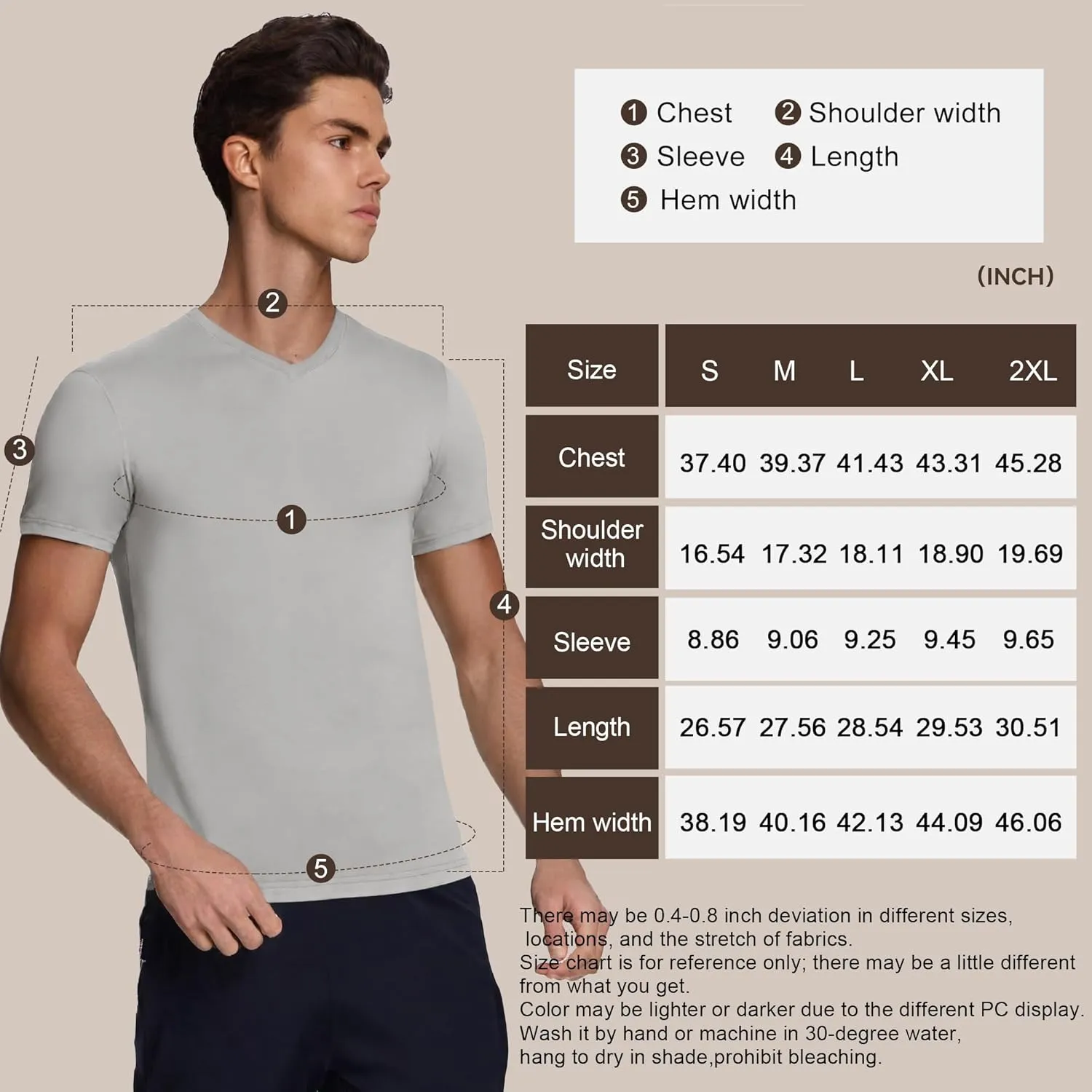 BAMBOO COOL Mens Undershirts Slim Fit V-Neck/Crewneck, Moisture-Wicking T-Shirts Soft Stretch White Tees for Men, 3 Pack