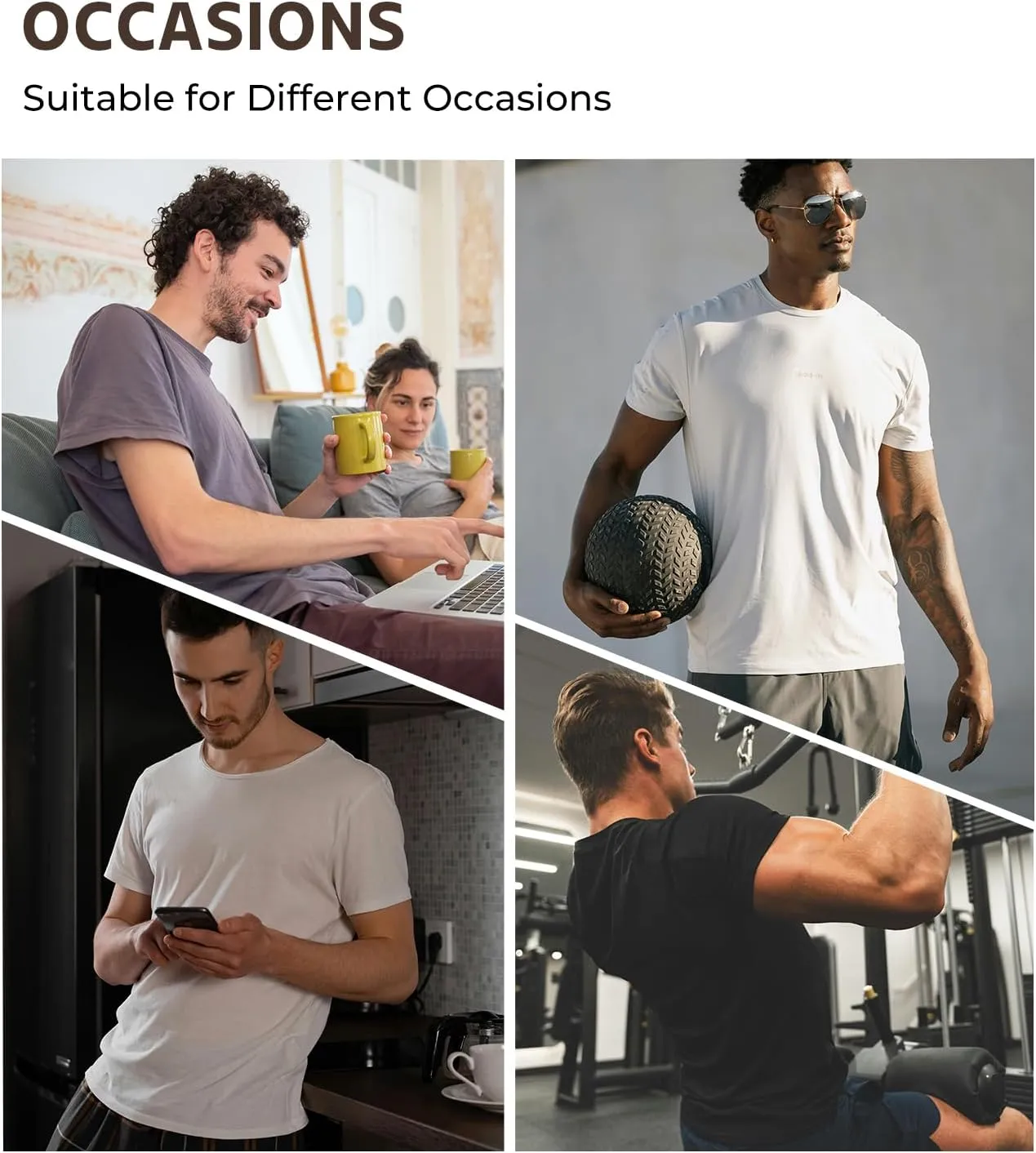 BAMBOO COOL Mens Undershirts Slim Fit V-Neck/Crewneck, Moisture-Wicking T-Shirts Soft Stretch White Tees for Men, 3 Pack