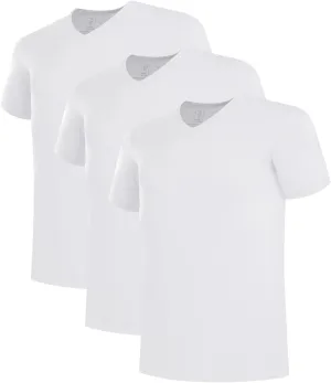 BAMBOO COOL Mens Undershirts Slim Fit V-Neck/Crewneck, Moisture-Wicking T-Shirts Soft Stretch White Tees for Men, 3 Pack