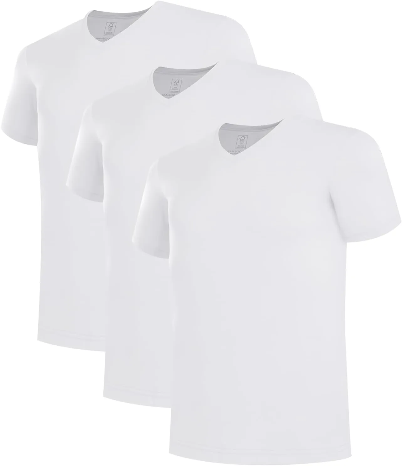 BAMBOO COOL Mens Undershirts Slim Fit V-Neck/Crewneck, Moisture-Wicking T-Shirts Soft Stretch White Tees for Men, 3 Pack