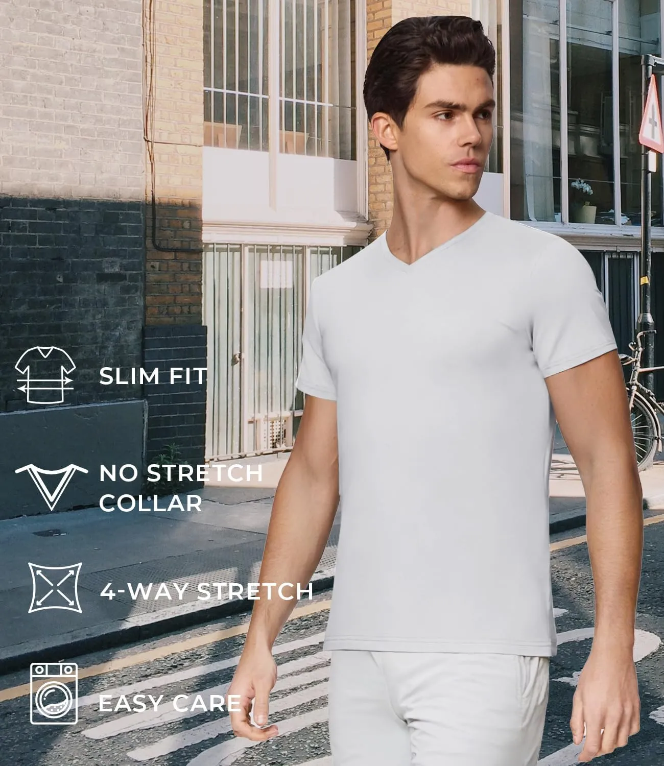 BAMBOO COOL Mens Undershirts Slim Fit V-Neck/Crewneck, Moisture-Wicking T-Shirts Soft Stretch White Tees for Men, 3 Pack