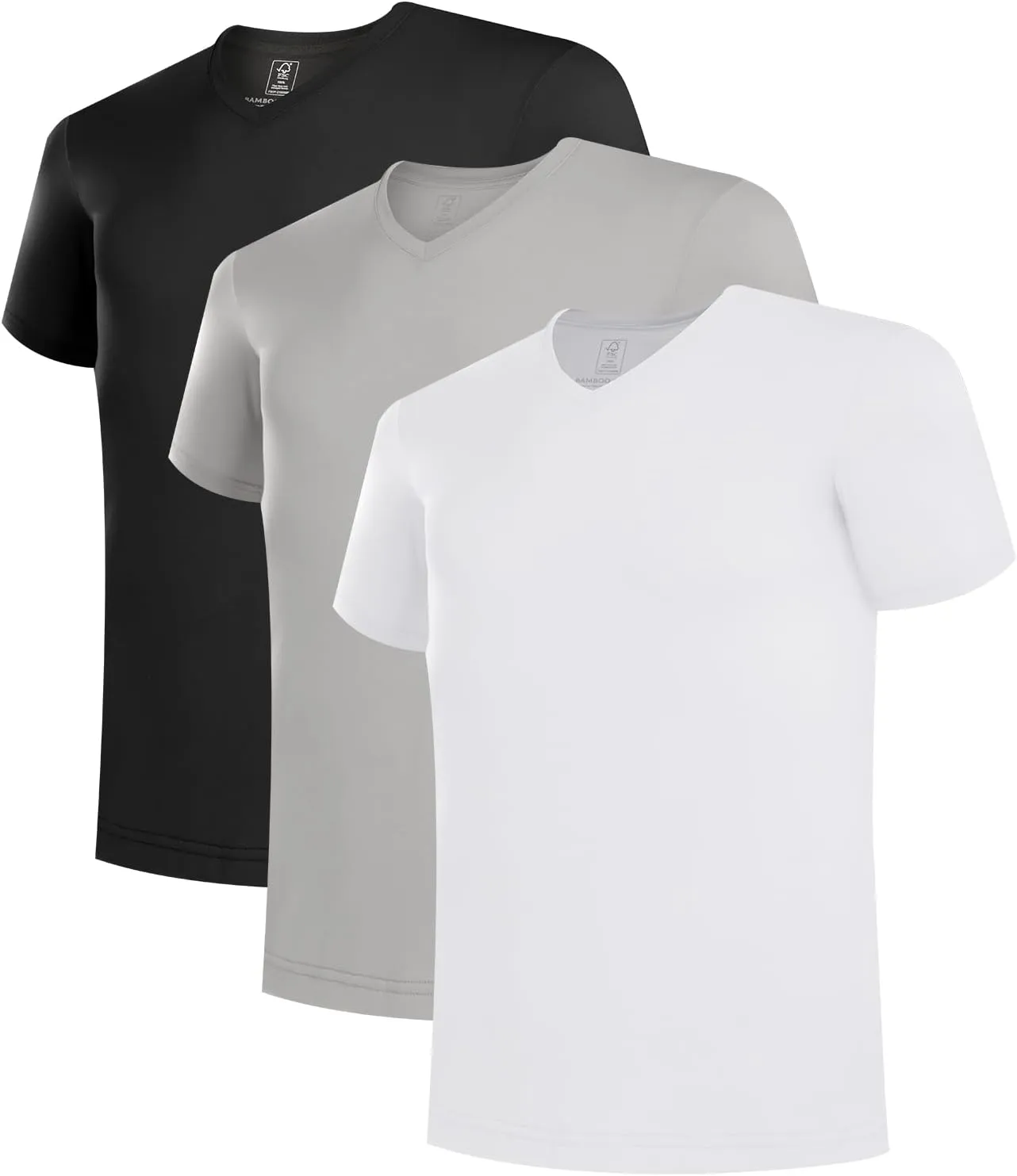 BAMBOO COOL Mens Undershirts Slim Fit V-Neck/Crewneck, Moisture-Wicking T-Shirts Soft Stretch White Tees for Men, 3 Pack