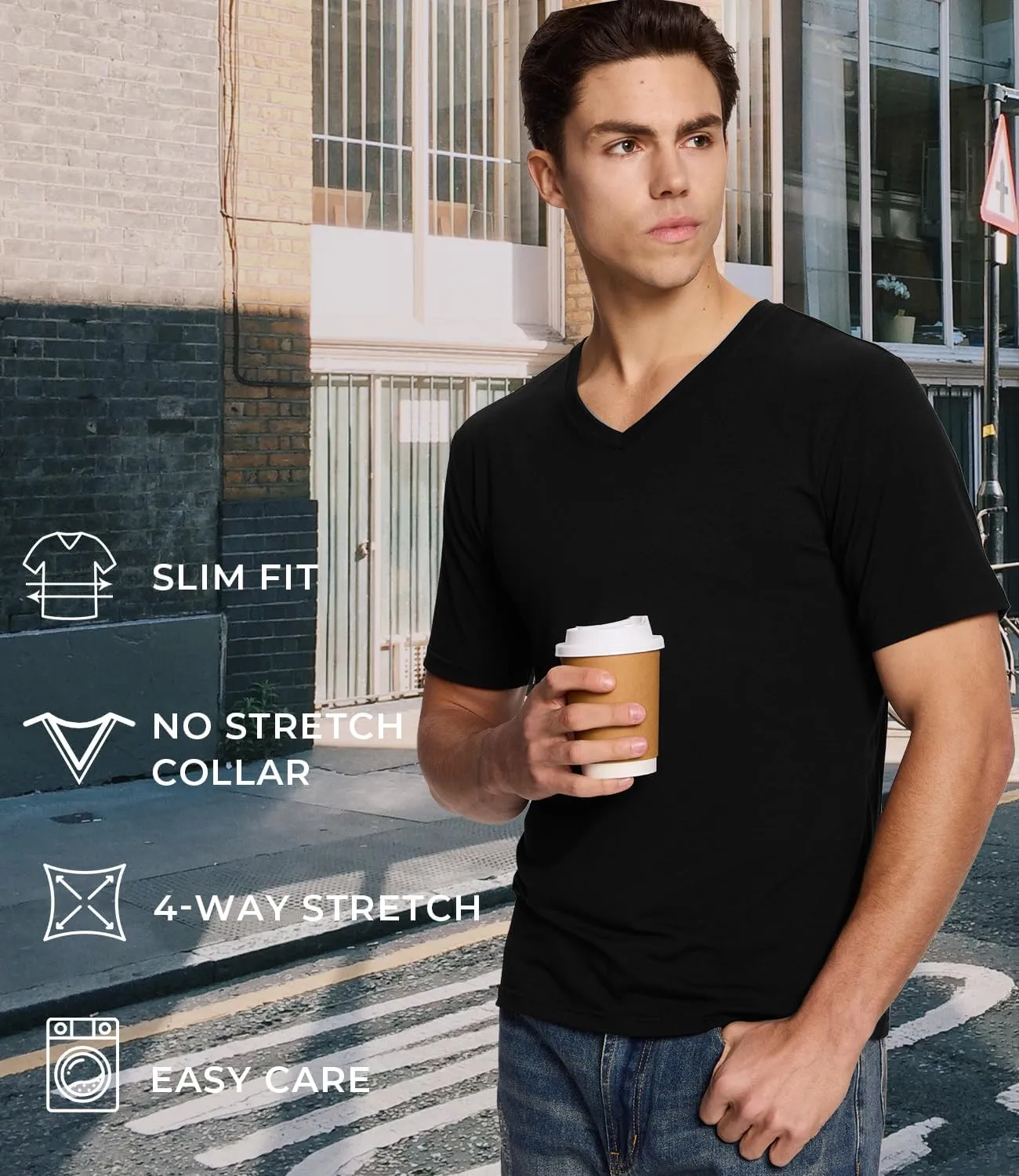 BAMBOO COOL Mens Undershirts Slim Fit V-Neck/Crewneck, Moisture-Wicking T-Shirts Soft Stretch White Tees for Men, 3 Pack