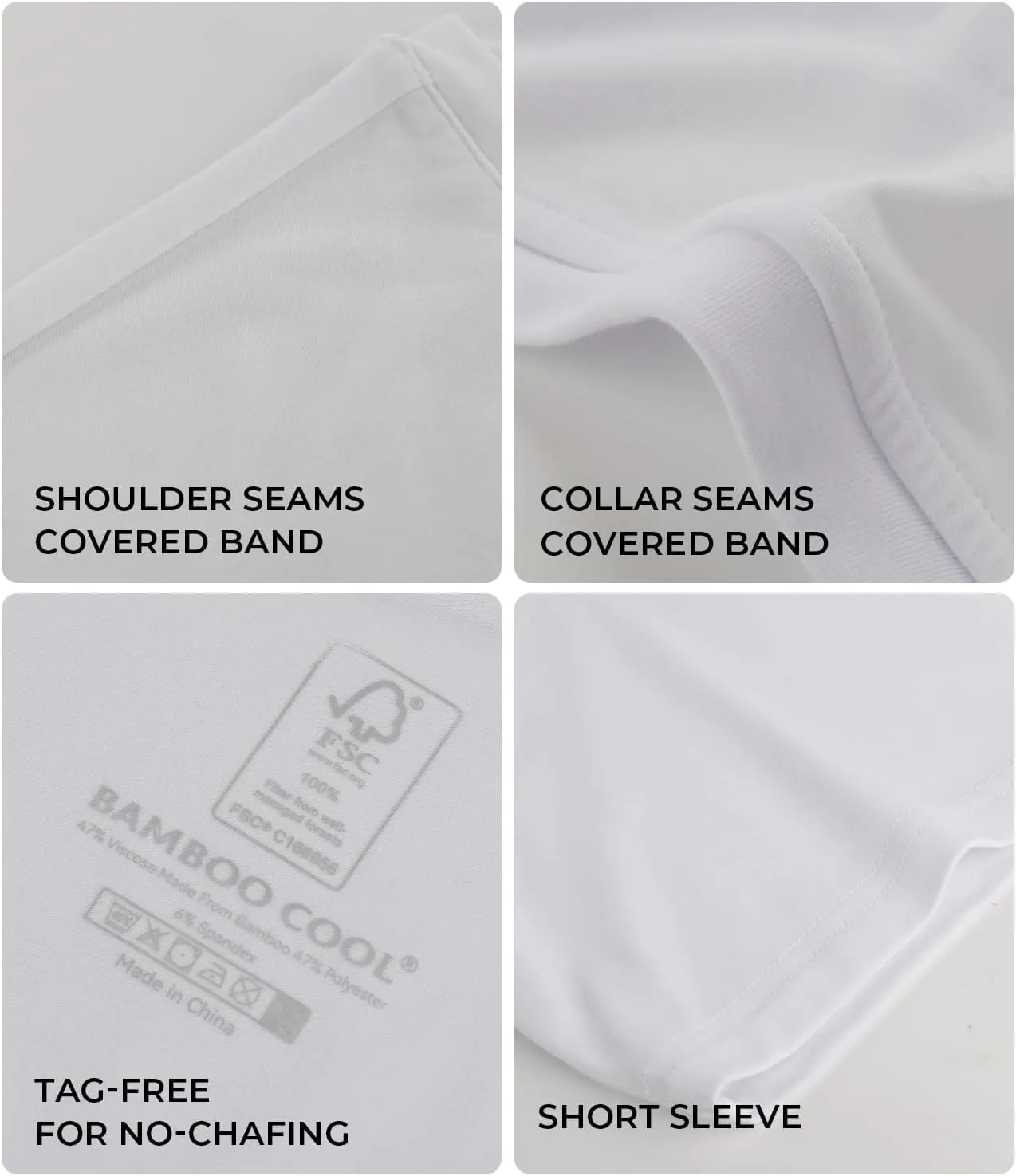 BAMBOO COOL Mens Undershirts Slim Fit V-Neck/Crewneck, Moisture-Wicking T-Shirts Soft Stretch White Tees for Men, 3 Pack