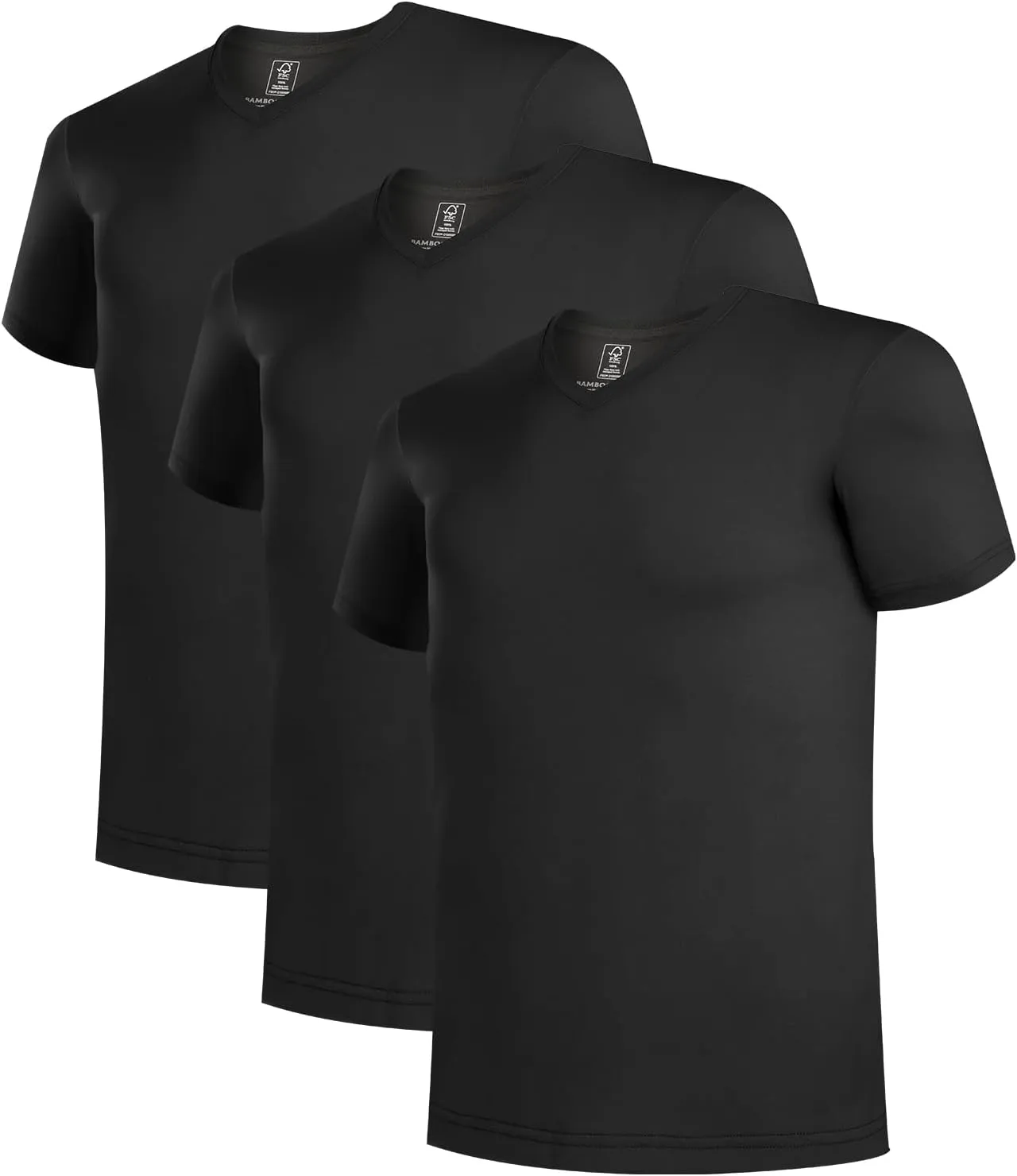 BAMBOO COOL Mens Undershirts Slim Fit V-Neck/Crewneck, Moisture-Wicking T-Shirts Soft Stretch White Tees for Men, 3 Pack