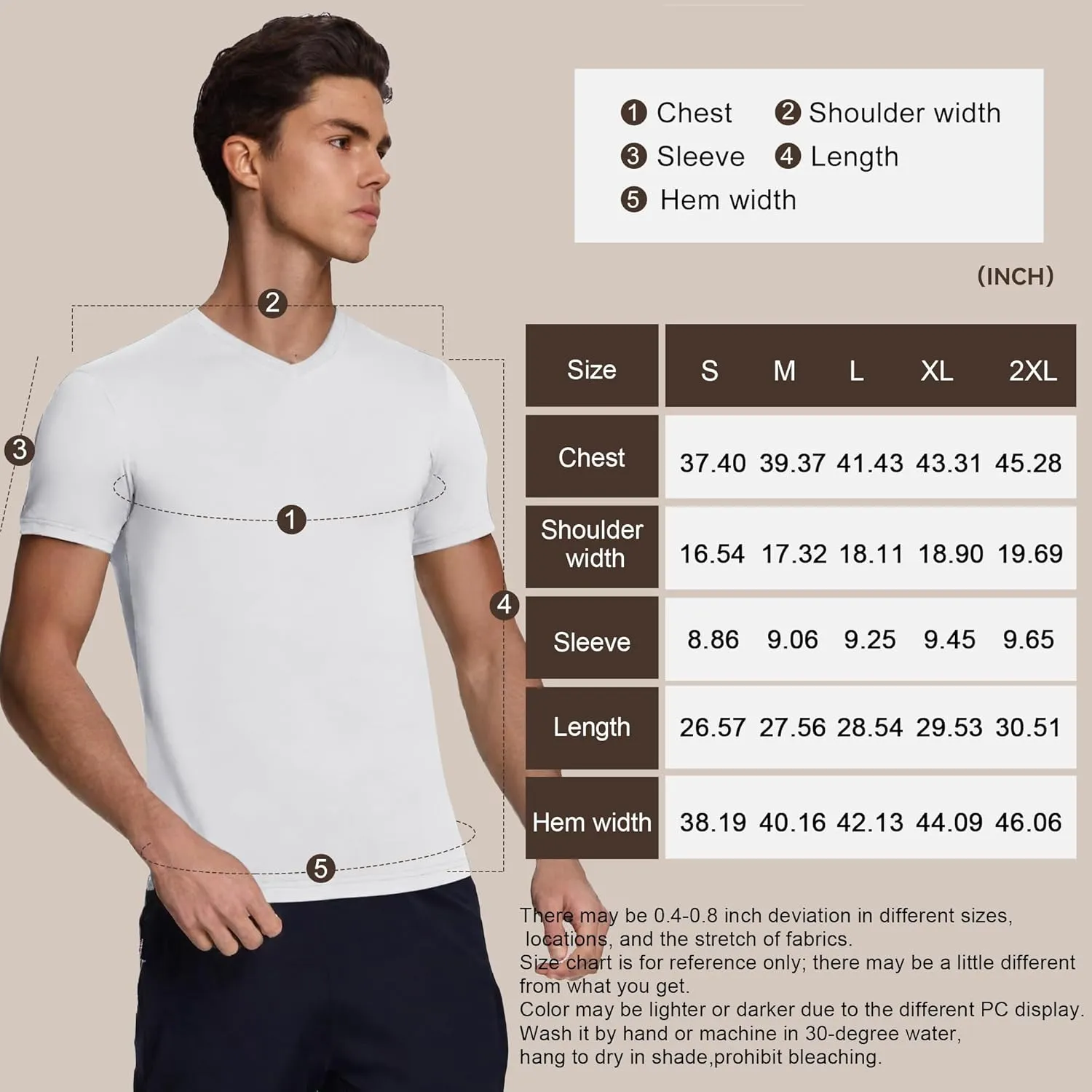 BAMBOO COOL Mens Undershirts Slim Fit V-Neck/Crewneck, Moisture-Wicking T-Shirts Soft Stretch White Tees for Men, 3 Pack