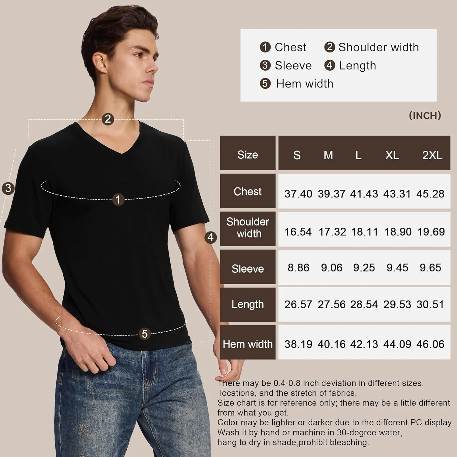 BAMBOO COOL Mens Undershirts Slim Fit V-Neck/Crewneck, Moisture-Wicking T-Shirts Soft Stretch White Tees for Men, 3 Pack