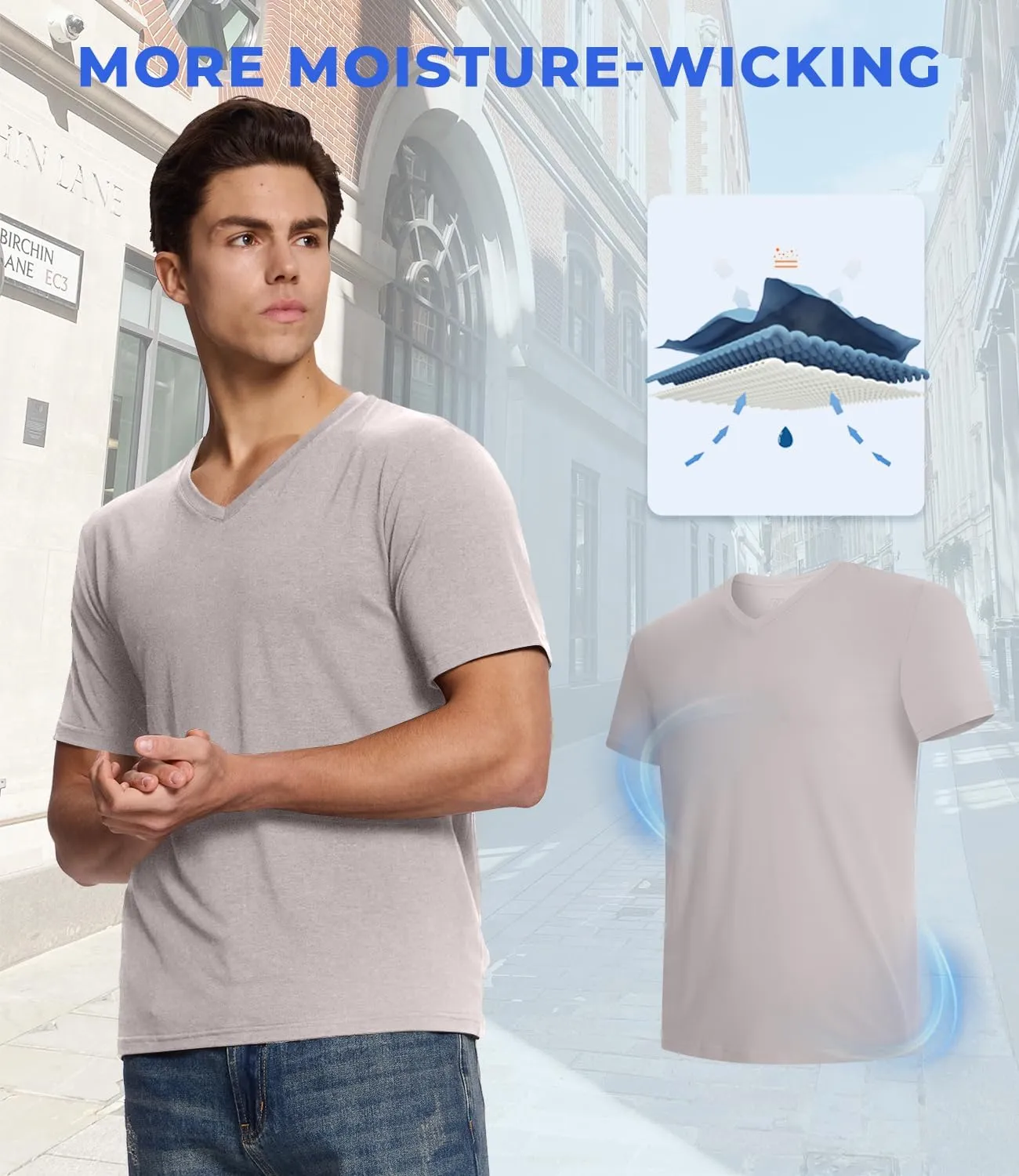 BAMBOO COOL Men's Undershirts Stretch V Neck T-Shirts,Breathable and Moisture-Wicking Tees for Men 3 Pack