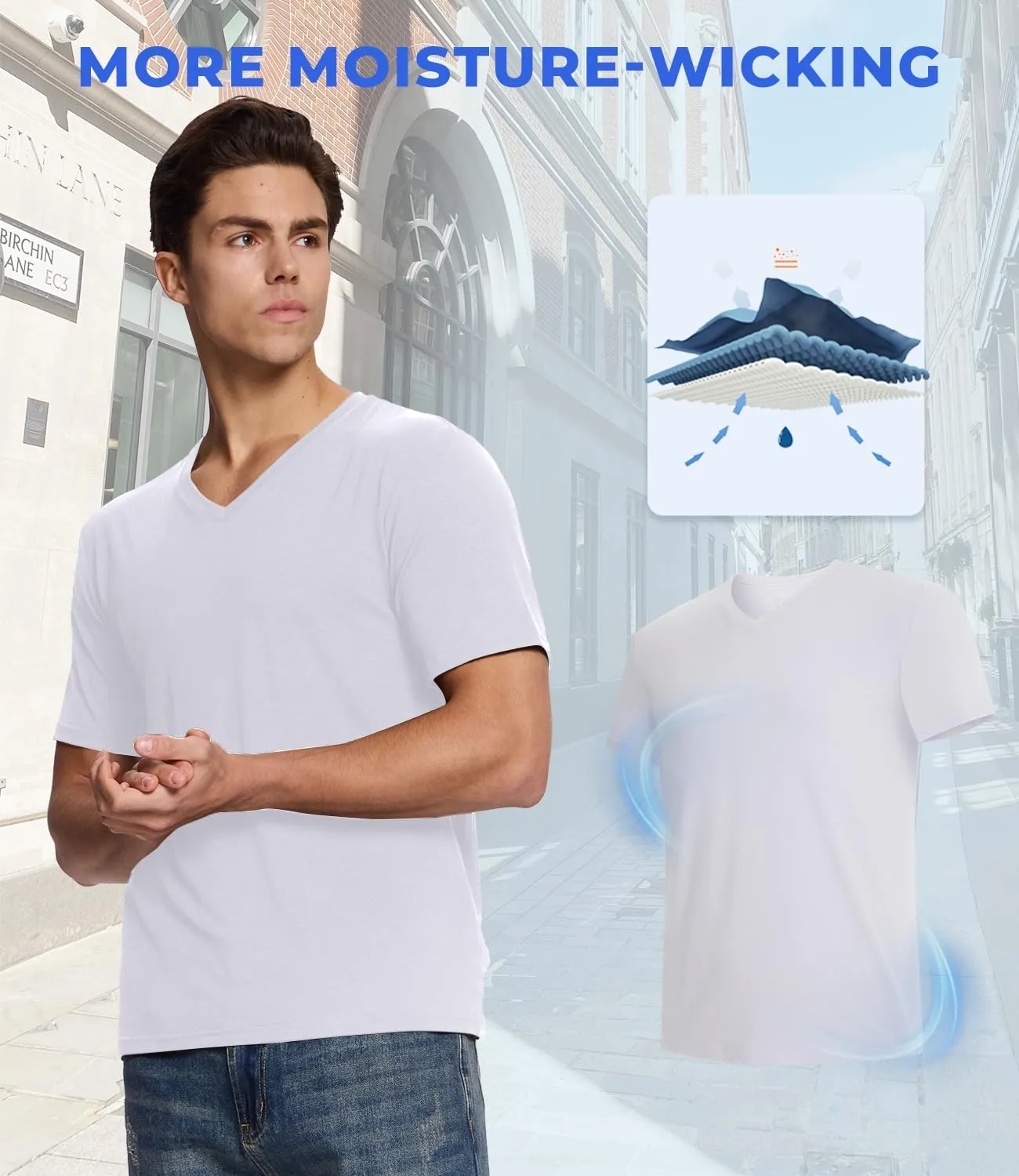 BAMBOO COOL Men's Undershirts Stretch V Neck T-Shirts,Breathable and Moisture-Wicking Tees for Men 3 Pack