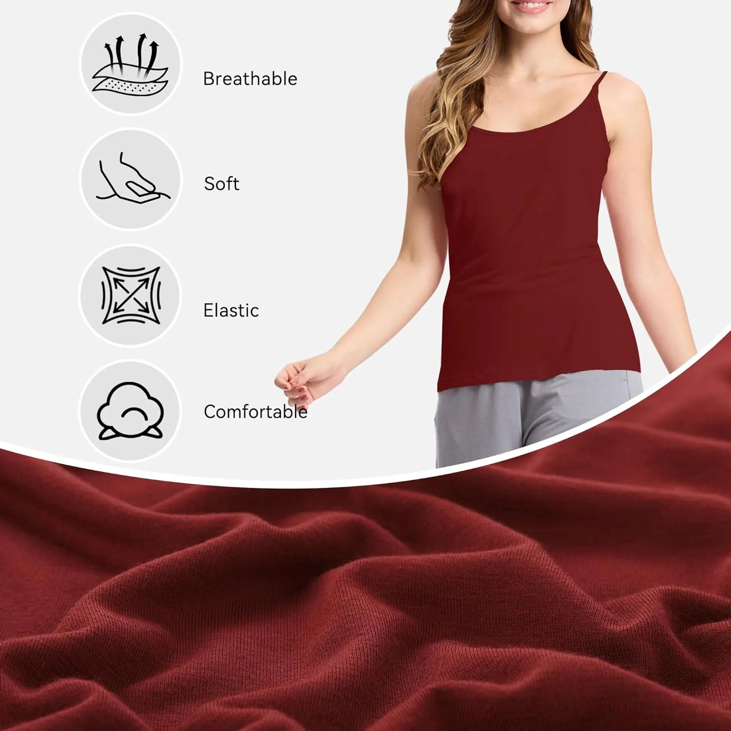 BAMBOO COOL Women's Lingerie Camisoles Tanks Top Spaghetti Strap Tank Tops and Slim-Fit Cami Undershirts 3 Pack
