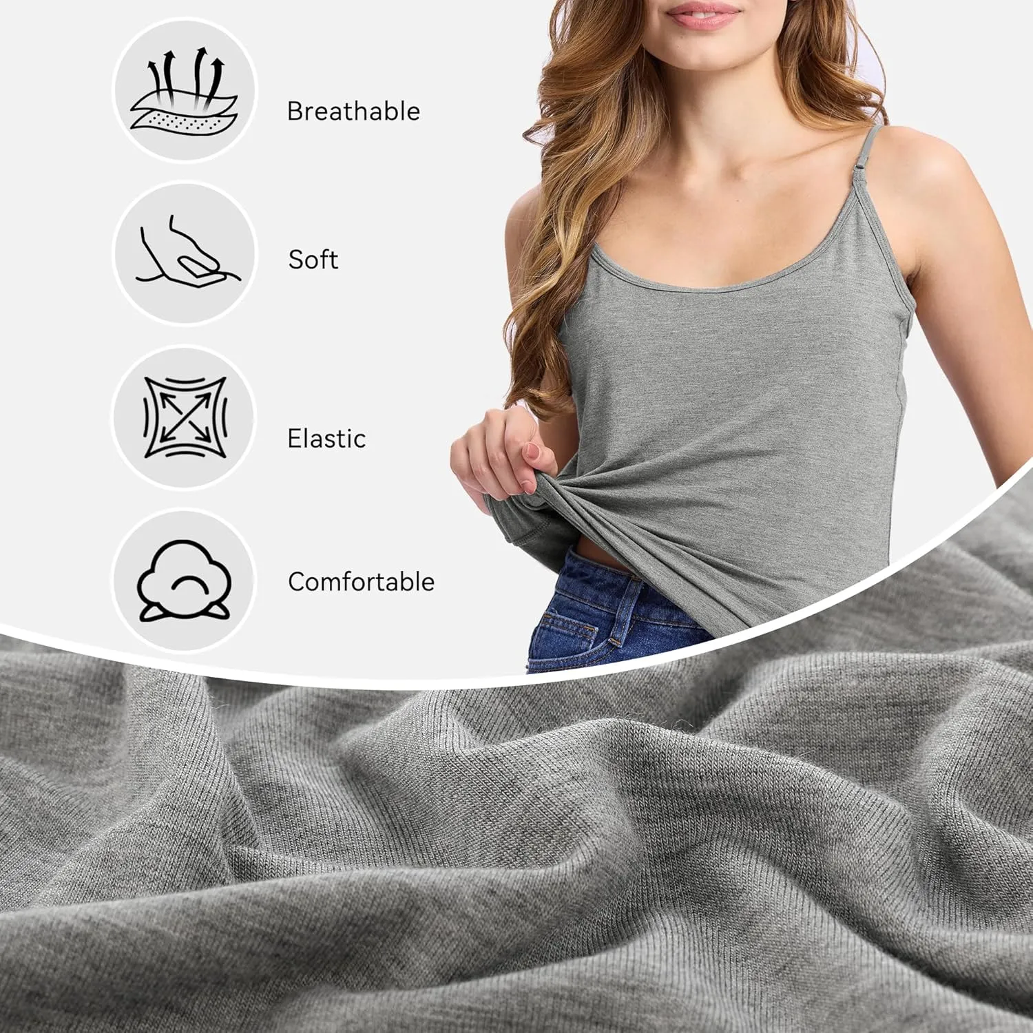 BAMBOO COOL Women's Lingerie Camisoles Tanks Top Spaghetti Strap Tank Tops and Slim-Fit Cami Undershirts 3 Pack