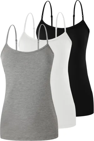 BAMBOO COOL Women's Lingerie Camisoles Tanks Top Spaghetti Strap Tank Tops and Slim-Fit Cami Undershirts 3 Pack