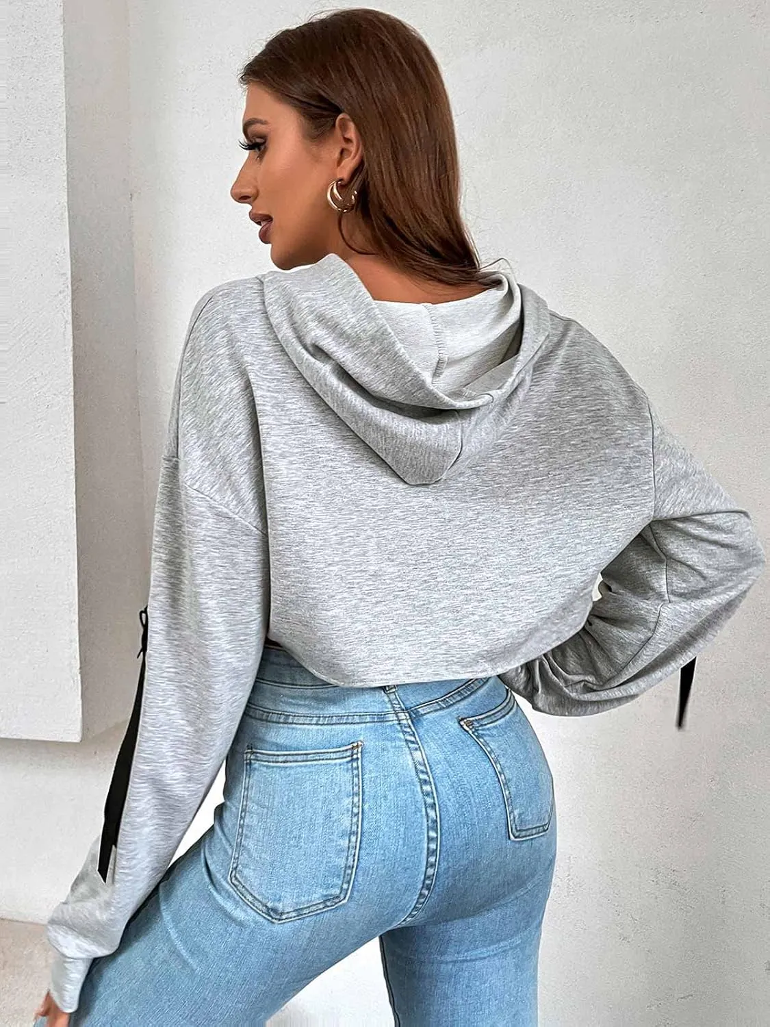 BEJONS Women Long Sleeve Cropped Super Crop Top Hoodies Sweatshirt Aesthetic Punk Hip Hop Dance Sexy Rave Cloth