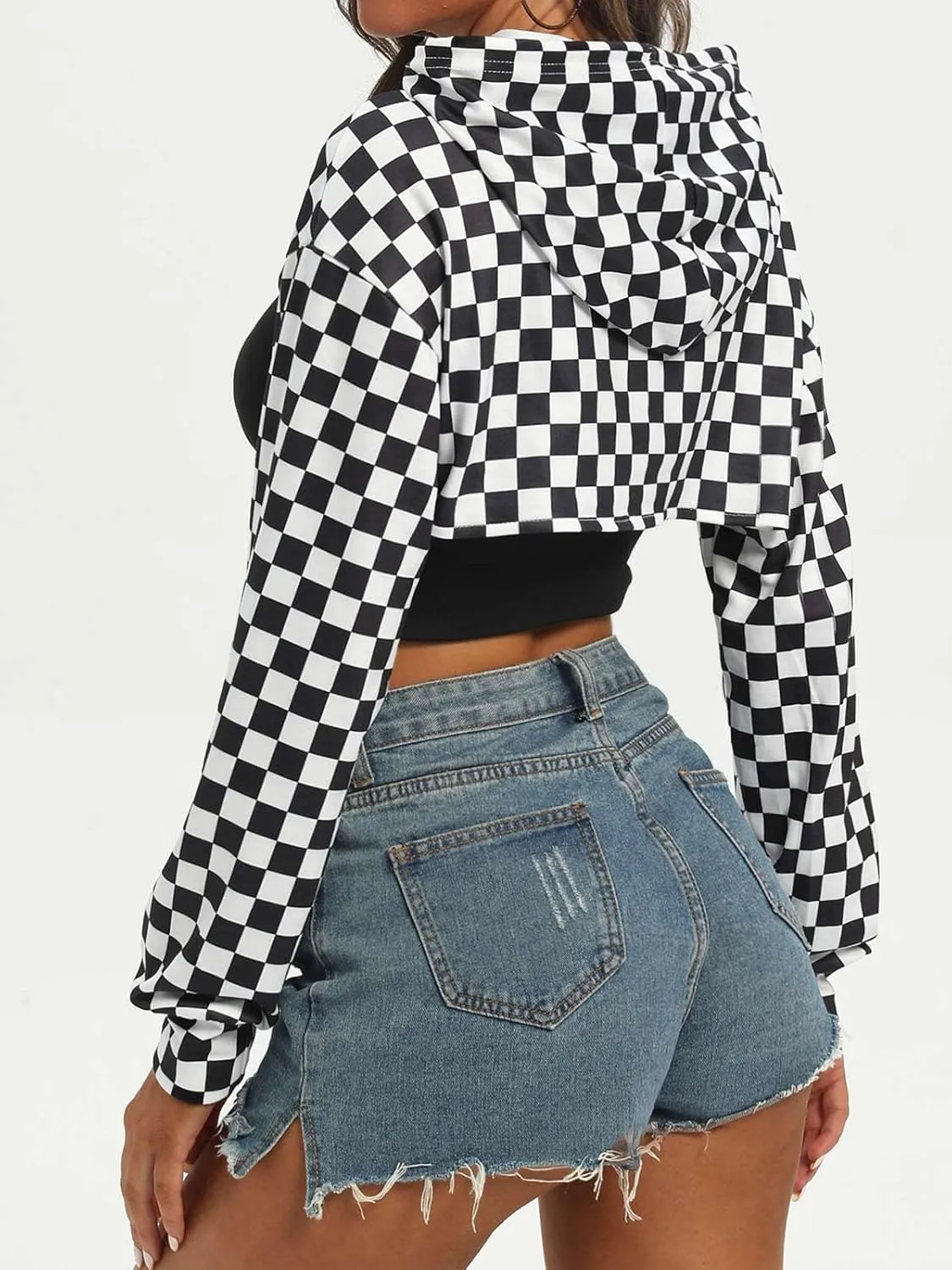 BEJONS Women Long Sleeve Cropped Super Crop Top Hoodies Sweatshirt Aesthetic Punk Hip Hop Dance Sexy Rave Cloth