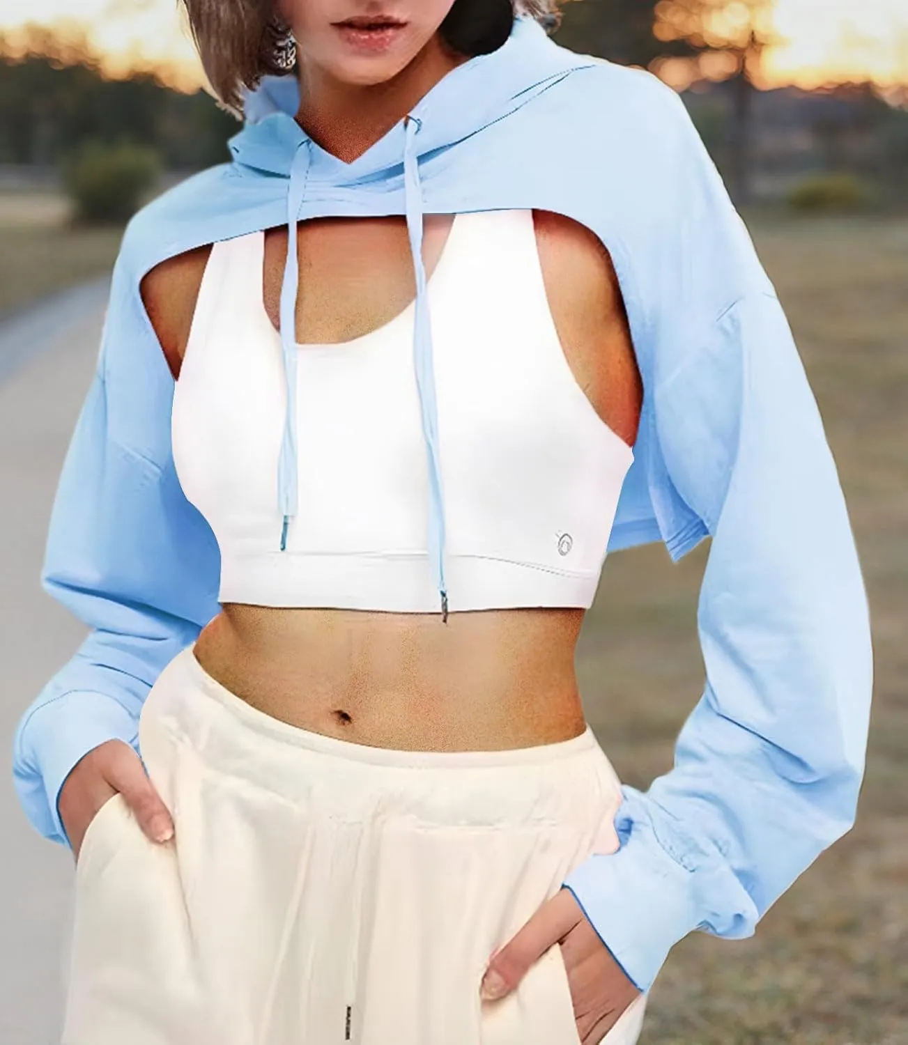 BEJONS Women Long Sleeve Cropped Super Crop Top Hoodies Sweatshirt Aesthetic Punk Hip Hop Dance Sexy Rave Cloth
