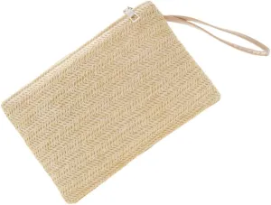 BESPORTBLE Handheld Straw Braid Beach Bag for Women Rattan Zipper Saddle Bag Purse Multi-functional Money Storage Pouch