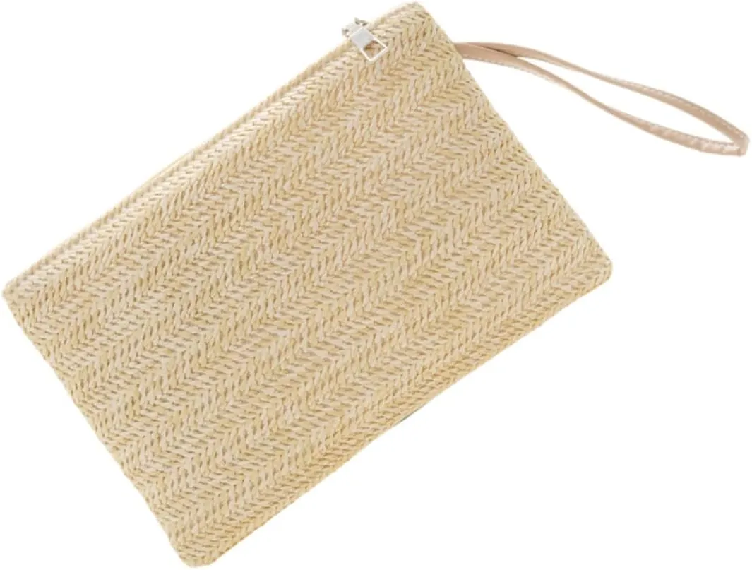 BESPORTBLE Handheld Straw Braid Beach Bag for Women Rattan Zipper Saddle Bag Purse Multi-functional Money Storage Pouch